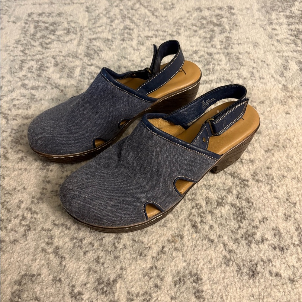 Born Denim Clog Wooden Sandals Size 9